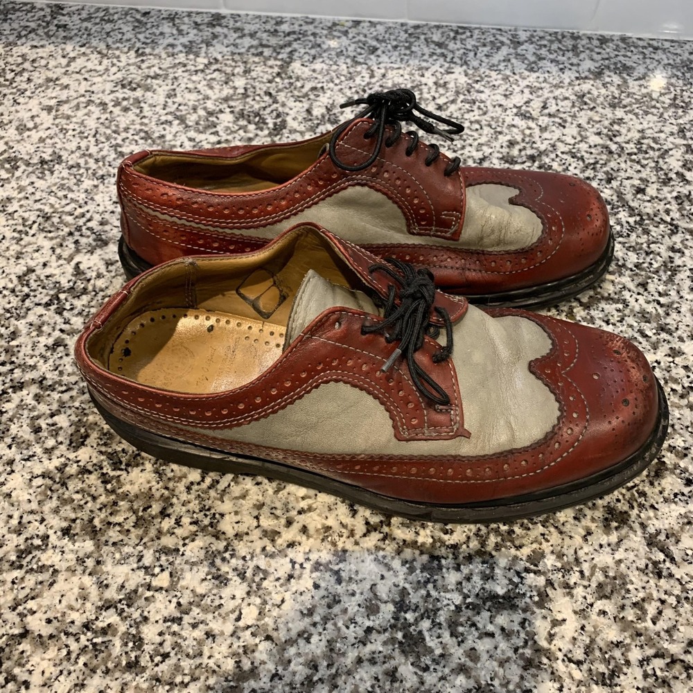 Dr Martens 3989/28 Shoes Mens Size 8 Brown Gray Wingtip Brogue Made England